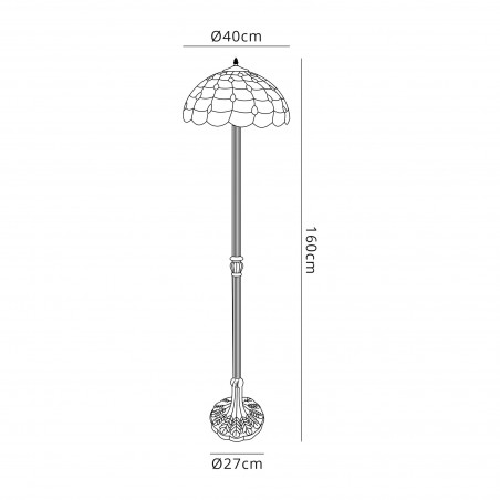 Bode 2 Light Leaf Design Floor Lamp E27 With 40cm Tiffany Shade, Beige/Clear Crystal/Aged Antique Brass DELight - 2