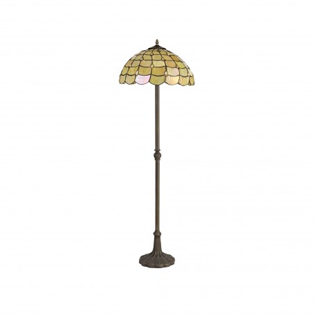 Bode 2 Light Leaf Design Floor Lamp E27 With 40cm Tiffany Shade, Beige/Clear Crystal/Aged Antique Brass DELight - 3