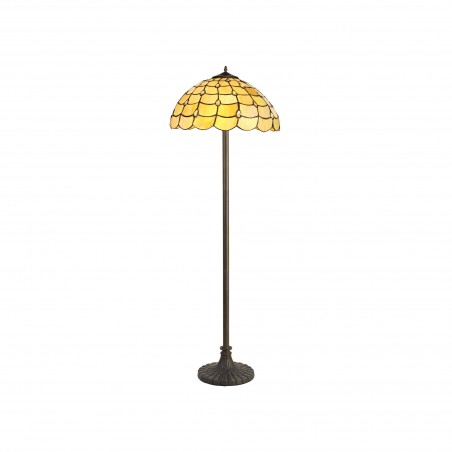 Bode 2 Light Stepped Design Floor Lamp E27 With 40cm Tiffany Shade, Beige/Clear Crystal/Aged Antique Brass DELight - 1