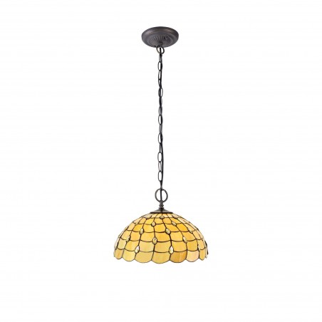 Bode 2 Light Downlighter Pendant E27 With 50cm Tiffany Shade, Beige/Clear Crystal/Aged Antique Brass DELight - 1