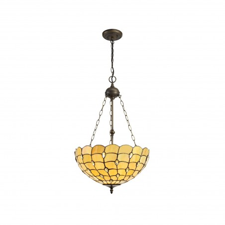 Bode 3 Light Uplighter Pendant E27 With 50cm Tiffany Shade, Beige/Clear Crystal/Aged Antique Brass DELight - 1
