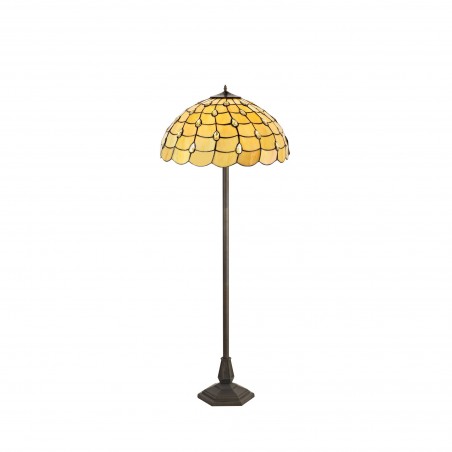 Bode 2 Light Octagonal Floor Lamp E27 With 50cm Tiffany Shade, Beige/Clear Crystal/Aged Antique Brass DELight - 1