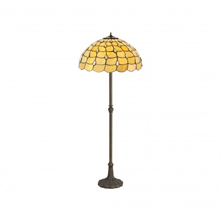 Bode 2 Light Leaf Design Floor Lamp E27 With 50cm Tiffany Shade, Beige/Clear Crystal/Aged Antique Brass DELight - 1