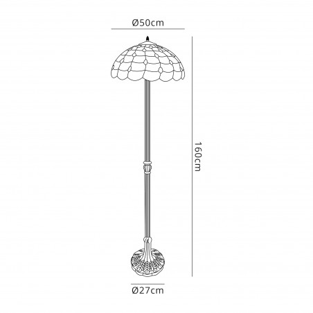 Bode 2 Light Leaf Design Floor Lamp E27 With 50cm Tiffany Shade, Beige/Clear Crystal/Aged Antique Brass DELight - 2