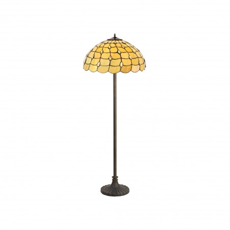 Bode 2 Light Stepped Design Floor Lamp E27 With 50cm Tiffany Shade, Beige/Clear Crystal/Aged Antique Brass DELight - 1