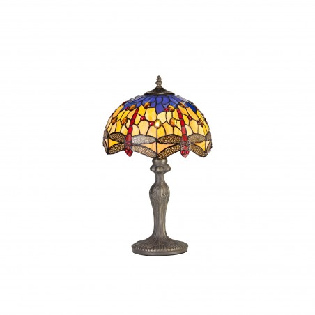 Athos 1 Light Curved Table Lamp E27 With 30cm Tiffany Shade, Blue/Orange/Crystal/Aged Antique Brass DELight - 1