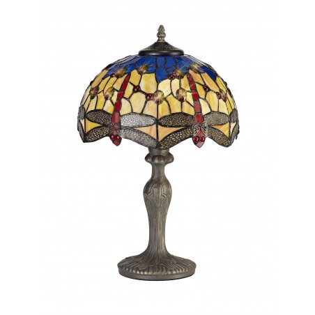 Athos 1 Light Curved Table Lamp E27 With 30cm Tiffany Shade, Blue/Orange/Crystal/Aged Antique Brass DELight - 3