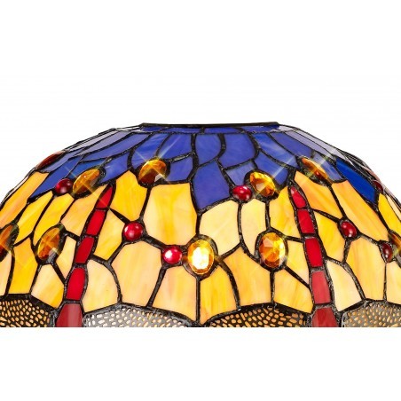 Athos 1 Light Curved Table Lamp E27 With 30cm Tiffany Shade, Blue/Orange/Crystal/Aged Antique Brass DELight - 4