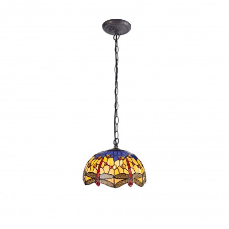 Athos 1 Light Downlighter Pendant E27 With 30cm Tiffany Shade, Blue/Orange/Crystal/Aged Antique Brass DELight - 1