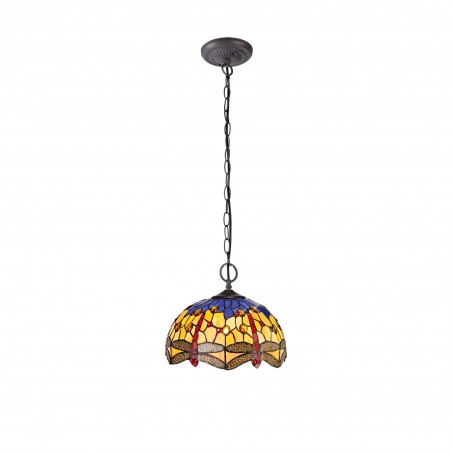 Athos 2 Light Downlighter Pendant E27 With 30cm Tiffany Shade, Blue/Orange/Crystal/Aged Antique Brass DELight - 1