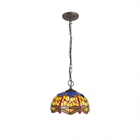 Athos 3 Light Downlighter Pendant E27 With 30cm Tiffany Shade, Blue/Orange/Crystal/Aged Antique Brass DELight - 1