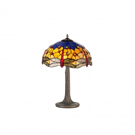 Athos 2 Light Tree Like Table Lamp E27 With 40cm Tiffany Shade, Blue/Orange/Crystal/Aged Antique Brass DELight - 1