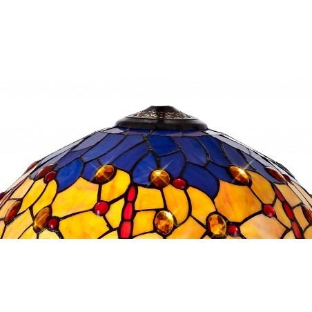 Athos 2 Light Downlighter Pendant E27 With 40cm Tiffany Shade, Blue/Orange/Crystal/Aged Antique Brass DELight - 3