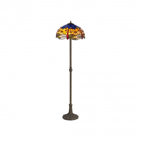 Athos 2 Light Leaf Design Floor Lamp E27 With 40cm Tiffany Shade, Blue/Orange/Crystal/Aged Antique Brass DELight - 1