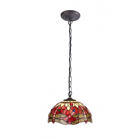 Athos 1 Light Downlighter Pendant E27 With 30cm Tiffany Shade, Purple/Pink/Crystal/Aged Antique Brass DELight - 1