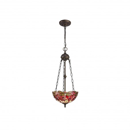 Athos 2 Light Uplighter Pendant E27 With 30cm Tiffany Shade, Purple/Pink/Crystal/Aged Antique Brass DELight - 1