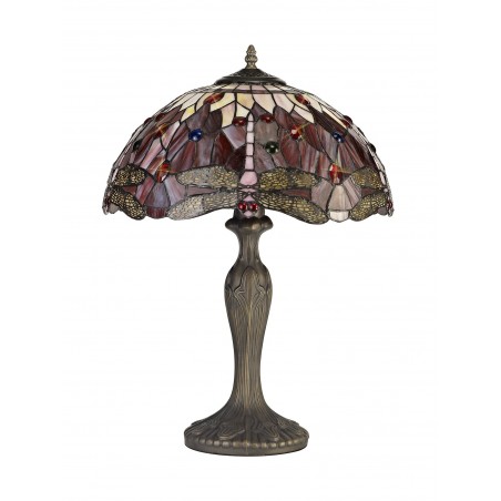 Athos 2 Light Curved Table Lamp E27 With 40cm Tiffany Shade, Purple/Pink/Crystal/Aged Antique Brass DELight - 3