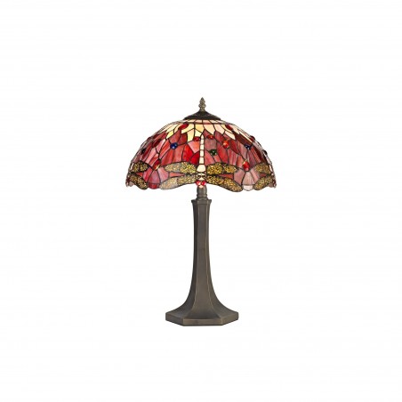 Athos 2 Light Octagonal Table Lamp E27 With 40cm Tiffany Shade, Purple/Pink/Crystal/Aged Antique Brass DELight - 1