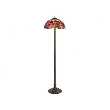 Athos 2 Light Stepped Design Floor Lamp E27 With 40cm Tiffany Shade, Purple/Pink/Crystal/Aged Antique Brass DELight - 1