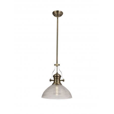 Cane 1 Light Pendant E27 With 33.5cm Prismatic Glass Shade, Antique Brass/Clear DELight - 1