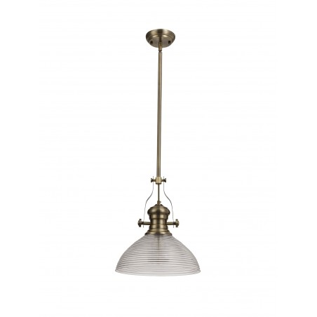 Cane 1 Light Pendant E27 With 33.5cm Prismatic Glass Shade, Antique Brass/Clear DELight - 3