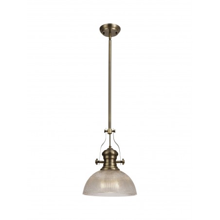 Cane 1 Light Pendant E27 With 30cm Prismatic Glass Shade, Antique Brass/Clear DELight - 1
