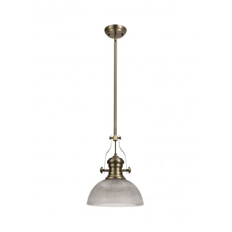 Cane 1 Light Pendant E27 With 30cm Prismatic Glass Shade, Antique Brass/Clear DELight - 3