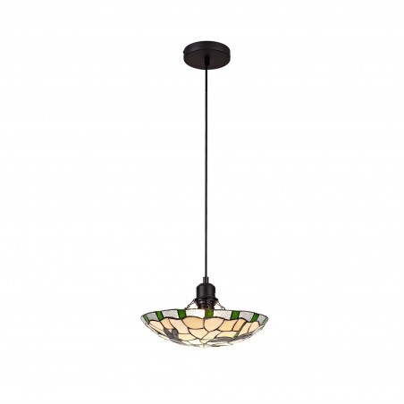Pollux 1 Light Pendant E27 With 35cm Tiffany Shade, Green/Cazure/Clear Crystal/Black DELight - 1