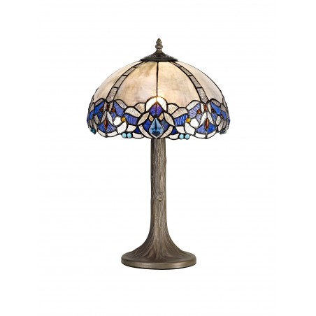 Chandra 1 Light Tree Like Table Lamp E27 With 30cm Tiffany Shade, Blue/Clear Crystal/Aged Antique Brass DELight - 1