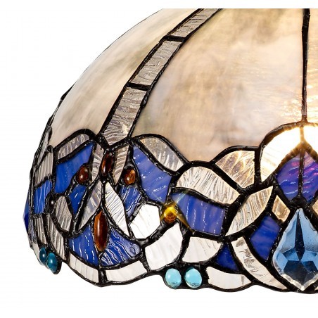 Chandra 1 Light Octagonal Table Lamp E27 With 30cm Tiffany Shade, Blue/Clear Crystal/Aged Antique Brass DELight - 11