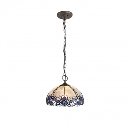 Chandra 3 Light Downlight Pendant E27 With 30cm Tiffany Shade, Blue/Clear Crystal/Aged Antique Brass DELight - 1