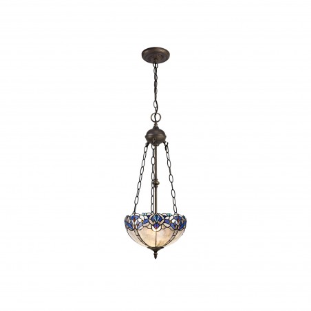 Chandra 2 Light Uplighter Pendant E27 With 30cm Tiffany Shade, Blue/Clear Crystal/Aged Antique Brass DELight - 1
