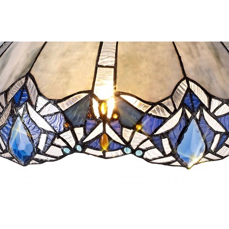 Chandra 2 Light Octagonal Table Lamp E27 With 40cm Tiffany Shade, Blue/Clear Crystal/Aged Antique Brass DELight - 10