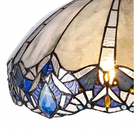Chandra 2 Light Octagonal Table Lamp E27 With 40cm Tiffany Shade, Blue/Clear Crystal/Aged Antique Brass DELight - 11