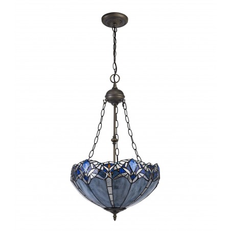 Chandra 2 Light Uplighter Pendant E27 With 40cm Tiffany Shade, Blue/Clear Crystal/Aged Antique Brass DELight - 3