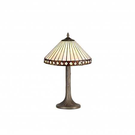 Eden 1 Light Tree Like Table Lamp E27 With 30cm Tiffany Shade, Amber/Cazure/Crystal/Aged Antique Brass DELight - 1