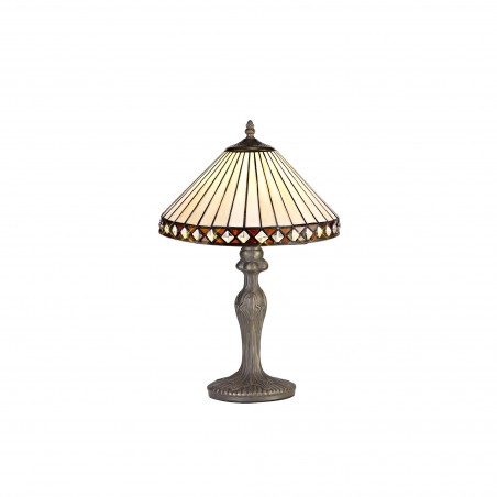 Eden 1 Light Curved Table Lamp E27 With 30cm Tiffany Shade, Amber/Cazure/Crystal/Aged Antique Brass DELight - 1
