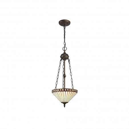 Eden 2 Light Uplighter Pendant E27 With 30cm Tiffany Shade, Amber/Cazure/Crystal/Aged Antique Brass DELight - 1
