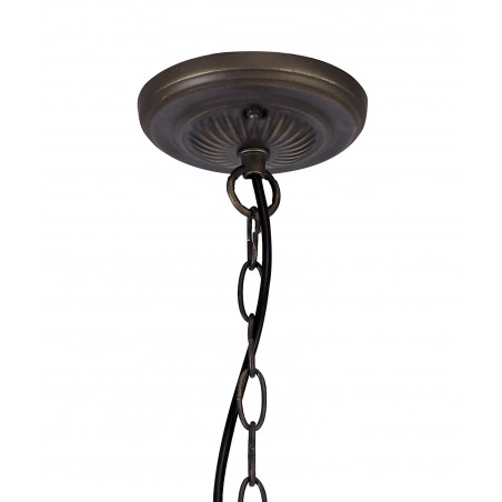 Eden 2 Light Uplighter Pendant E27 With 30cm Tiffany Shade, Amber/Cazure/Crystal/Aged Antique Brass DELight - 3