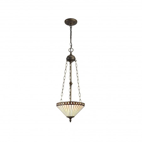 Eden 3 Light Uplighter Pendant E27 With 30cm Tiffany Shade, Amber/Cazure/Crystal/Aged Antique Brass DELight - 1
