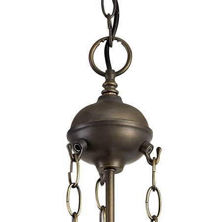 Eden 3 Light Uplighter Pendant E27 With 30cm Tiffany Shade, Amber/Cazure/Crystal/Aged Antique Brass DELight - 4