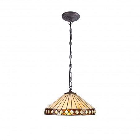 Eden 1 Light Downlighter Pendant E27 With 40cm Tiffany Shade, Amber/Cazure/Crystal/Aged Antique Brass DELight - 1