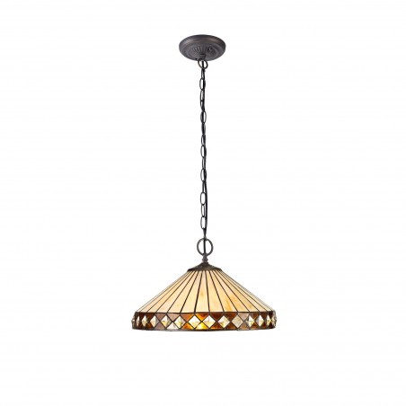 Eden 2 Light Downlighter Pendant E27 With 40cm Tiffany Shade, Amber/Cazure/Crystal/Aged Antique Brass DELight - 1