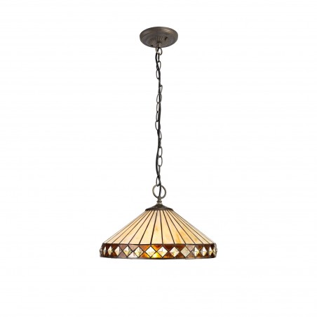 Eden 3 Light Downlighter Pendant E27 With 40cm Tiffany Shade, Amber/Cazure/Crystal/Aged Antique Brass DELight - 1
