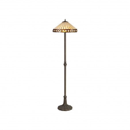 Eden 2 Light Leaf Design Floor Lamp E27 With 40cm Tiffany Shade, Amber/Cazure/Crystal/Aged Antique Brass DELight - 1