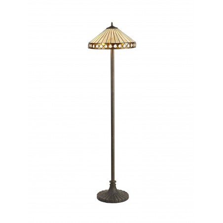 Eden 2 Light Stepped Design Floor Lamp E27 With 40cm Tiffany Shade, Amber/Cazure/Crystal/Aged Antique Brass DELight - 1