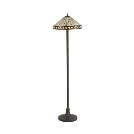 Eden 2 Light Stepped Design Floor Lamp E27 With 40cm Tiffany Shade, Amber/Cazure/Crystal/Aged Antique Brass DELight - 3