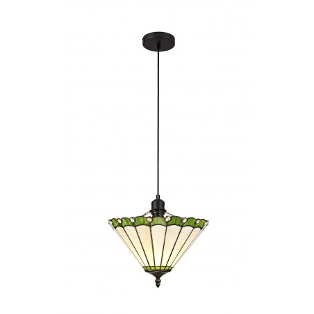 Tao 1 Light Uplighter Pendant E27 With 30cm Tiffany Shade, Green/Cazure/Crystal/Black DELight - 1