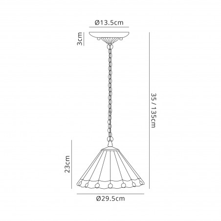Tao 3 Light Downlighter Pendant E27 With 30cm Tiffany Shade, Green/Cazure/Crystal/Aged Antique Brass DELight - 2