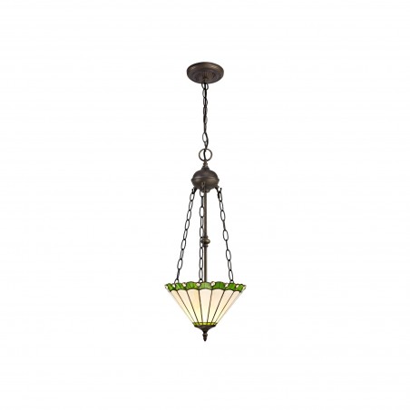 Tao 2 Light Uplighter Pendant E27 With 30cm Tiffany Shade, Green/Cazure/Crystal/Aged Antique Brass DELight - 1